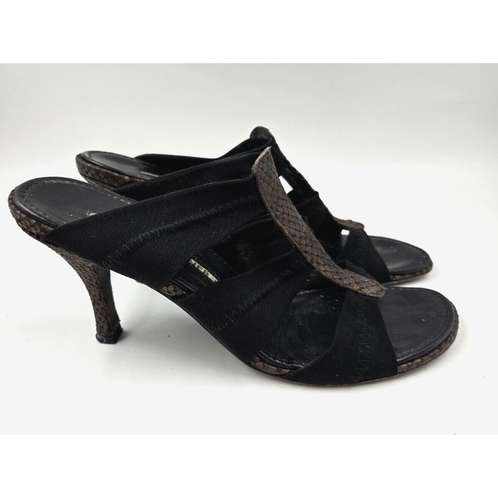 Donald J Pliner Slip On Mesh Elastic Leather Snake Sandals Size 7 M Black
